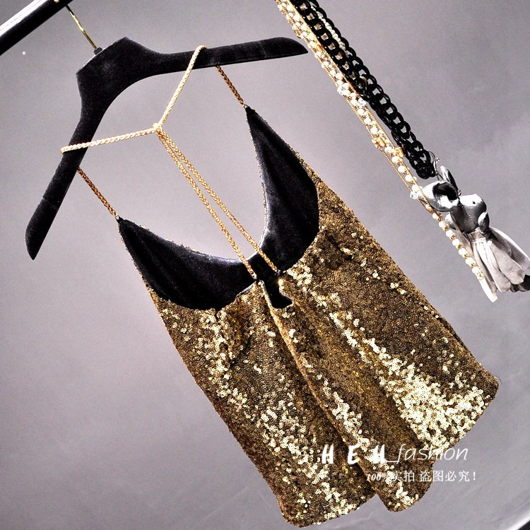 Sequins Condole Belt Vest, Women's Fashion Wear Tops 2023 Suumer Sexy Low-cut Loose T-shirts tank top  tops