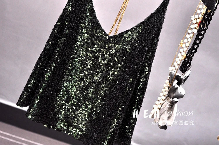 Sequins Condole Belt Vest, Women's Fashion Wear Tops 2023 Suumer Sexy Low-cut Loose T-shirts tank top  tops