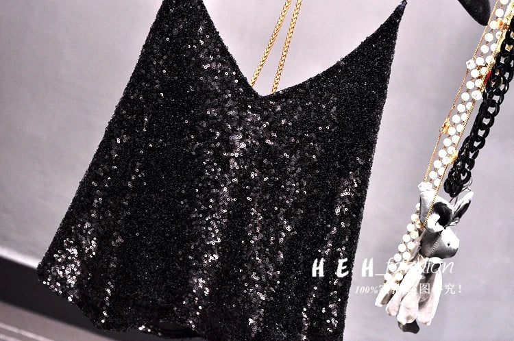 Sequins Condole Belt Vest, Women's Fashion Wear Tops 2023 Suumer Sexy Low-cut Loose T-shirts tank top  tops