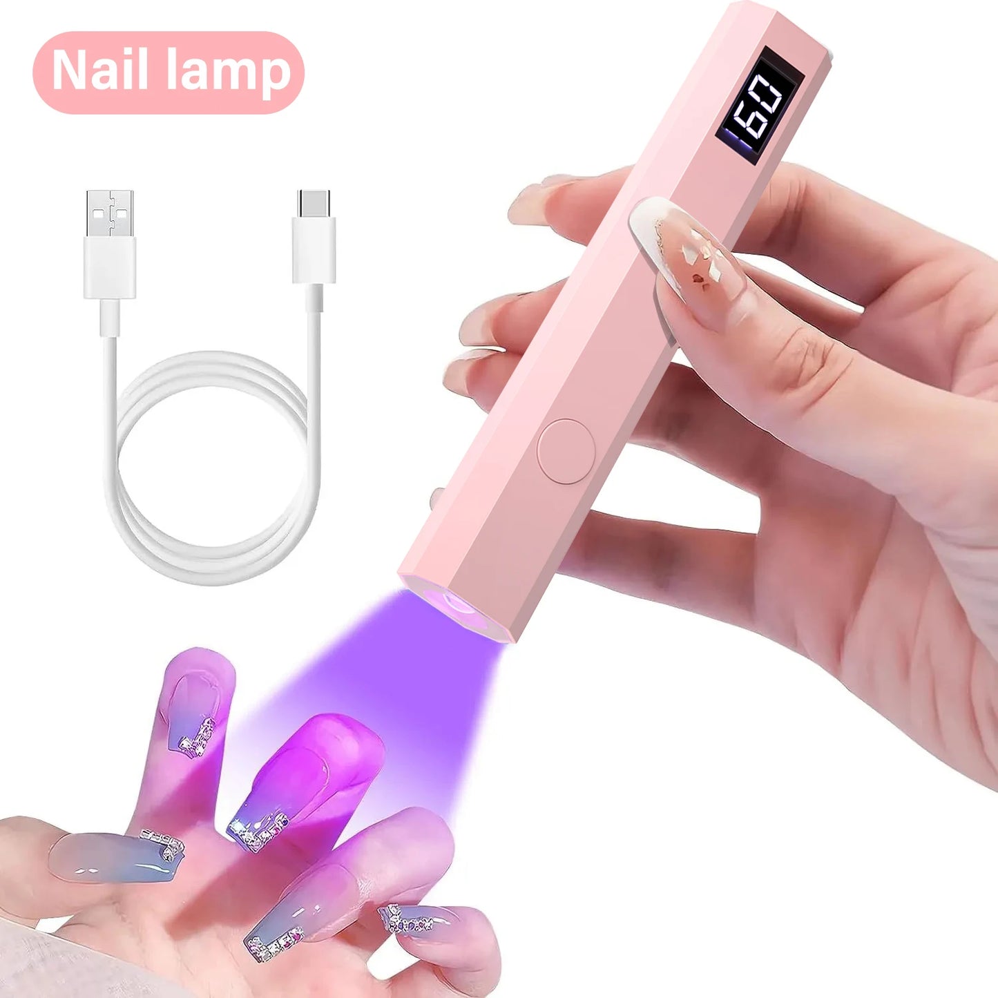Timing Display Portable Handheld Mini Nail Lamp Family Quick Dry Flashlight Pen Chargeable Nail Dryer Machine Uv Led Nail Lamp