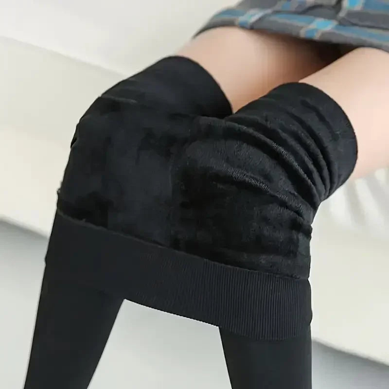 Colorful Fleece Lined Tights Winter Women Thermal Pantyhose for Female Panty Polar Skin Black Effect Stockings Thermal Leggings