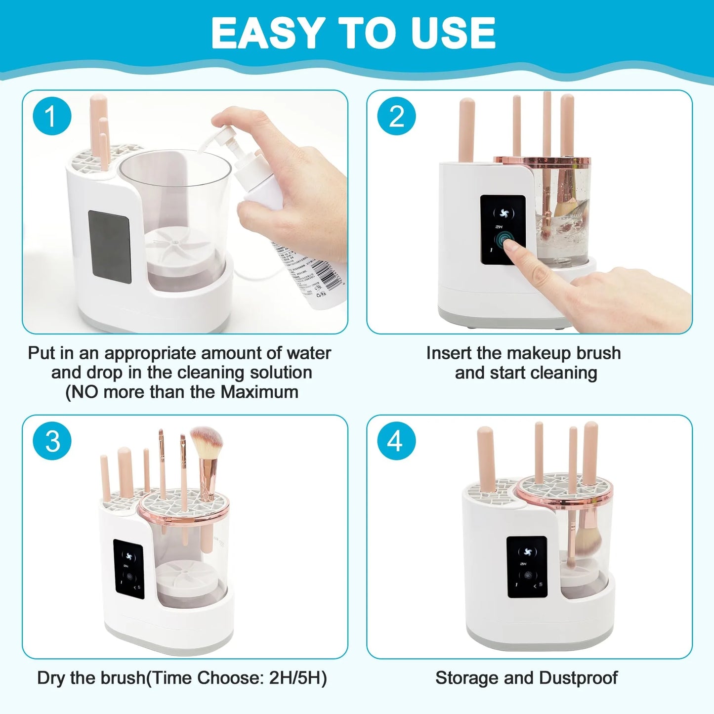 Electric make-up brush cleaner for all beauty make-up brush sets, contour, eyeshadow, blush brushes, concealer foundation