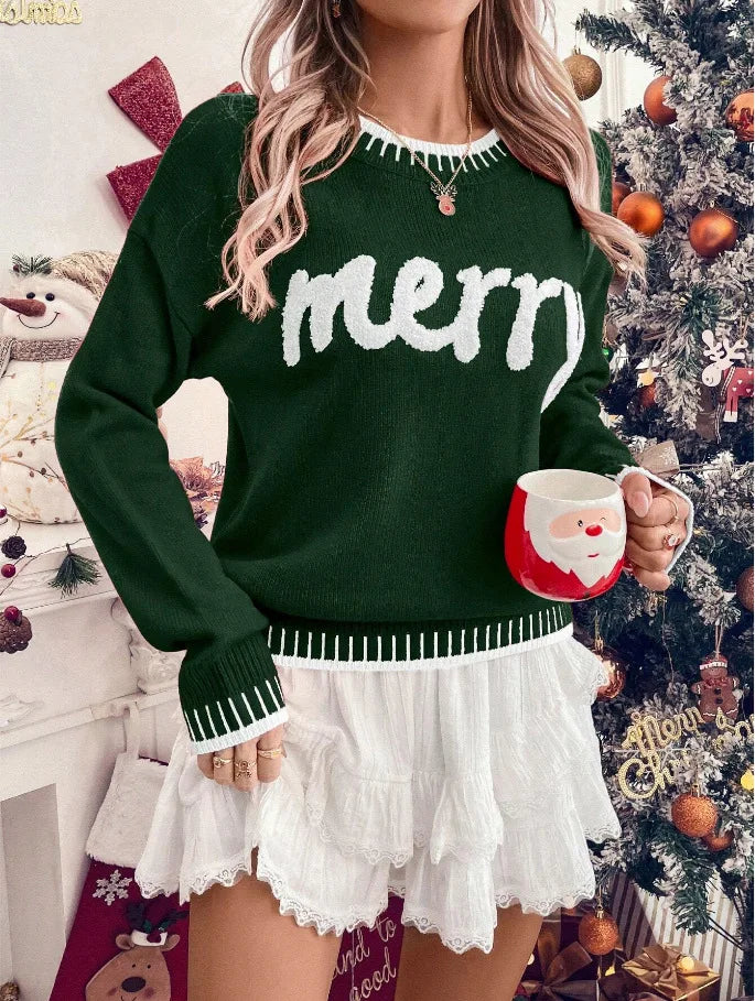 2025 New Winter Christmas Sweater For Women Print Knitted Long Sleeve Y2K Clothes Warm Jumpers Pullover Tops Knitwear