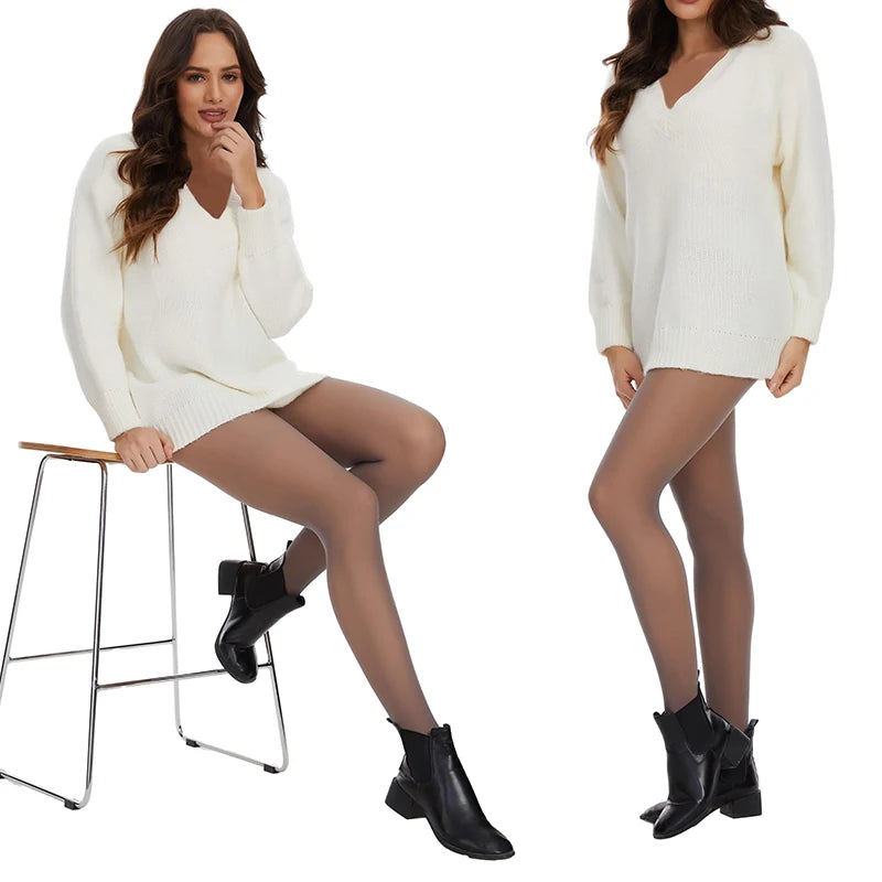 Fleece Tights Autumn Winter Woman Pantyhose Translucent Wool Sock Pants Stocking Fleece Lined Tights Thermal Legging Fake