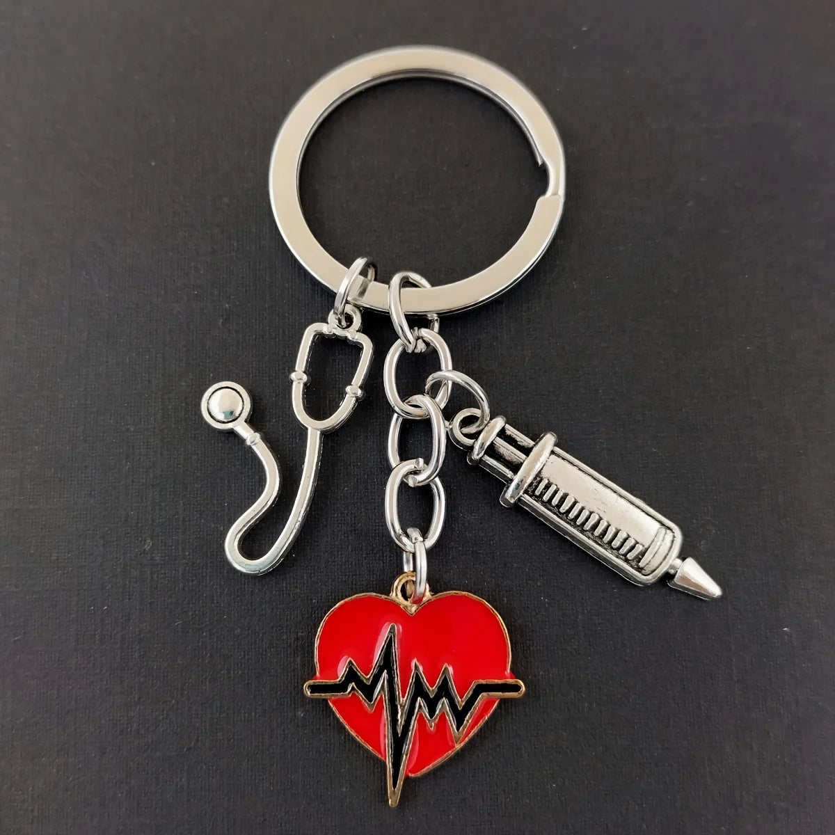 1pc ECG Peach Heart Nurse Keychain For Men, Thank You Nurse Gift For Doctor Nurse