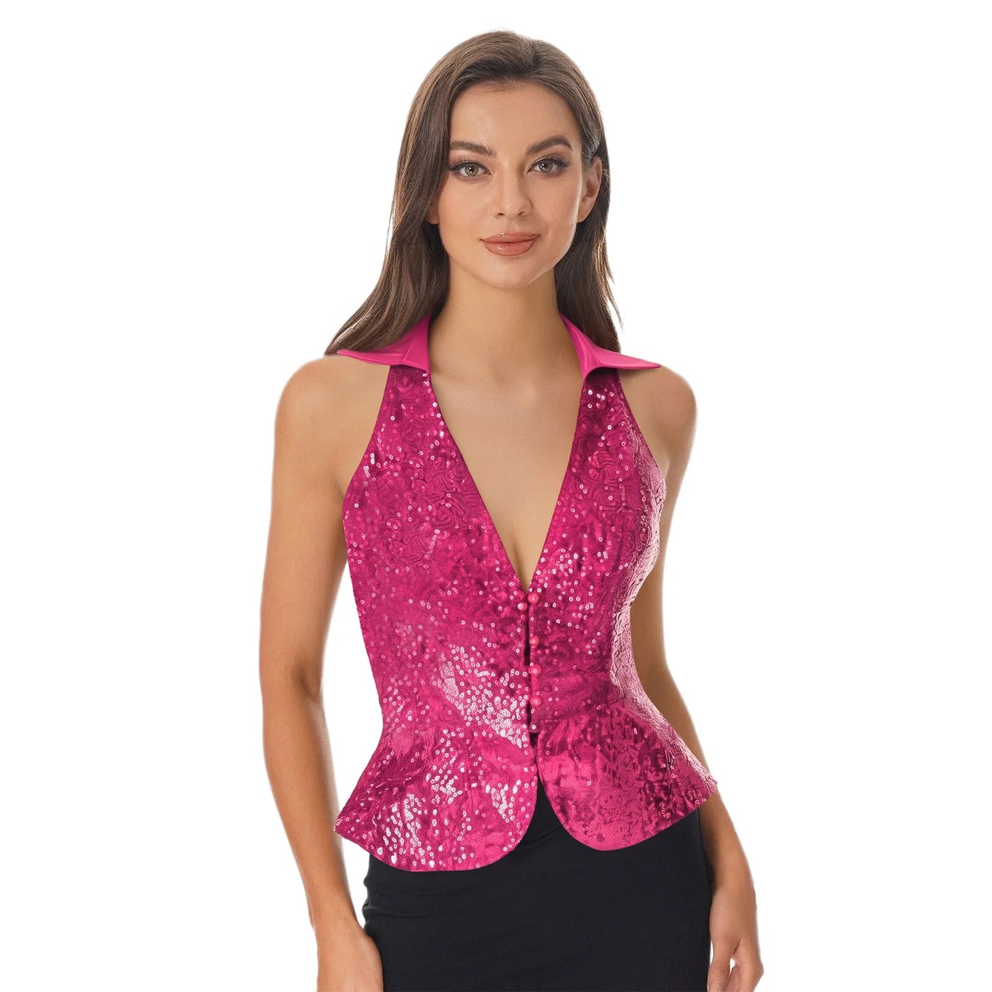 Sequins Vest Womens Fshion Sleeveless Vests Nightclub Bling Waistcoats Dressy Tops Rave Music Festival Party Sparkly Cosutme