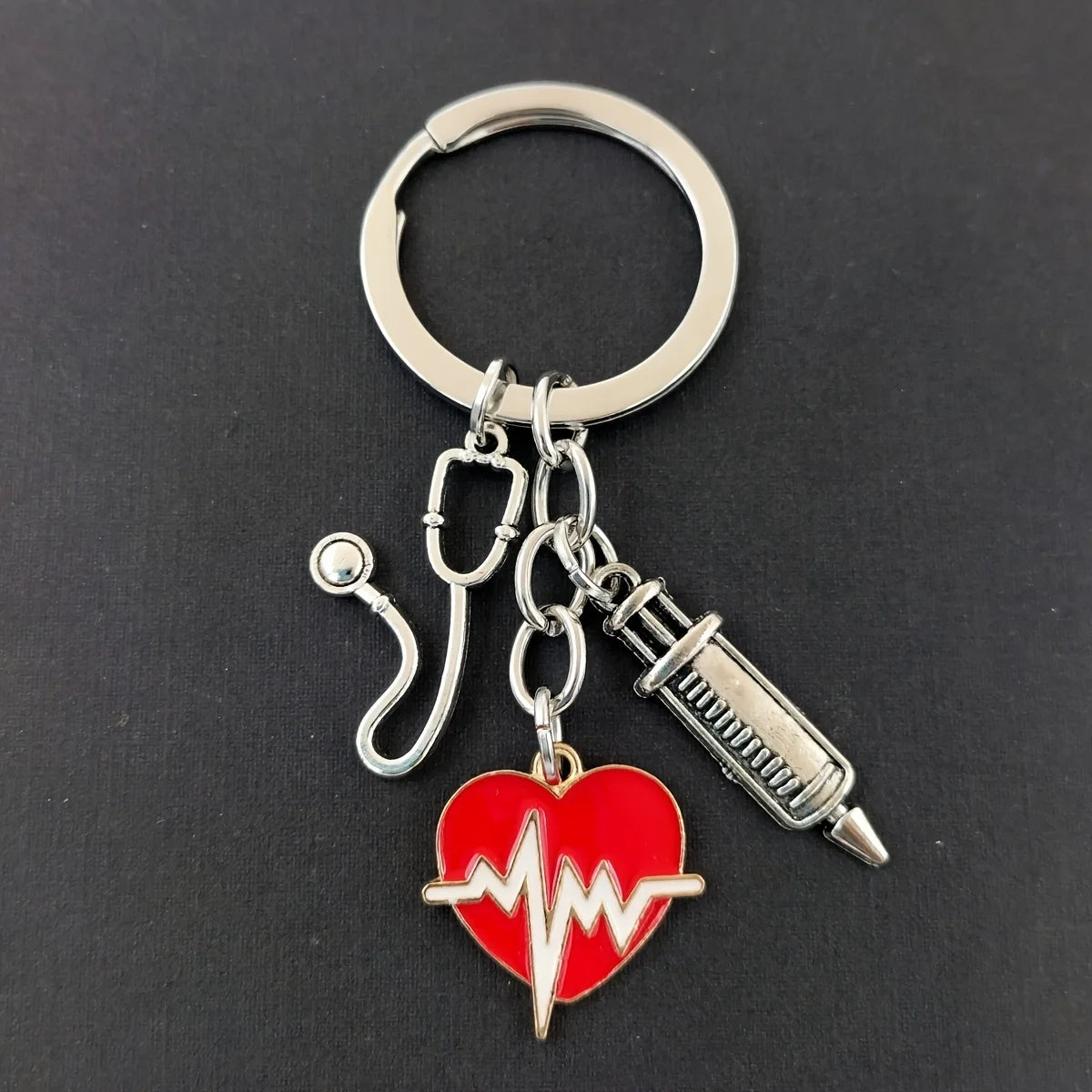 1pc ECG Peach Heart Nurse Keychain For Men, Thank You Nurse Gift For Doctor Nurse