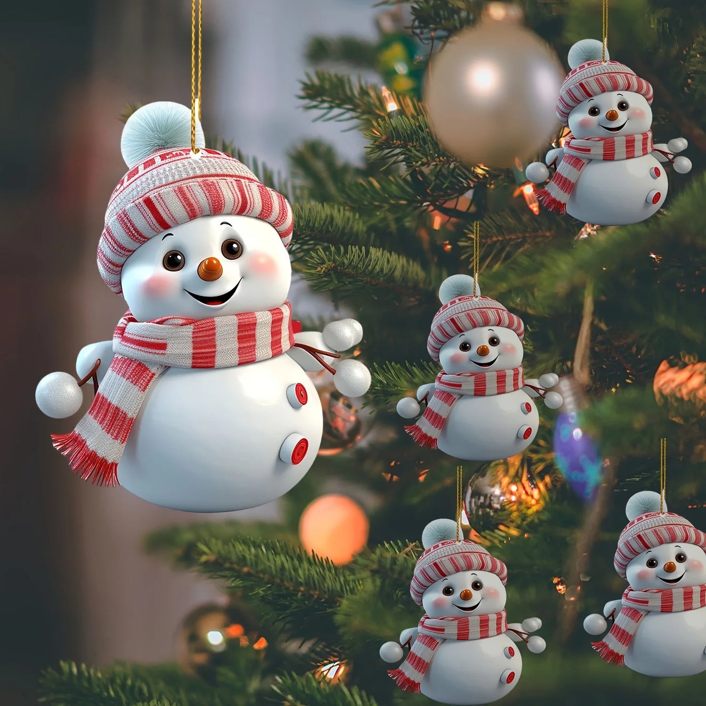 5pcs, Acrylic Snowman Ornaments, 2D Christmas Tree Hanging Decorations, Seasonal Decor for Christmas, Halloween, Thanksgiving