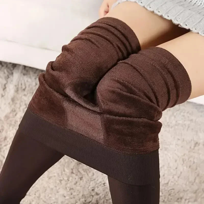 Colorful Fleece Lined Tights Winter Women Thermal Pantyhose for Female Panty Polar Skin Black Effect Stockings Thermal Leggings