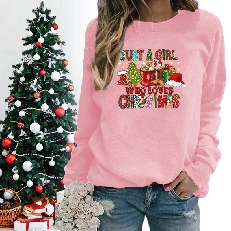 Women's Christmas Sweatshirts Just A Girl Who Loves Christmas Printed Lover Pullovers Holiday Winter Autumn Tops Clothing Y2k