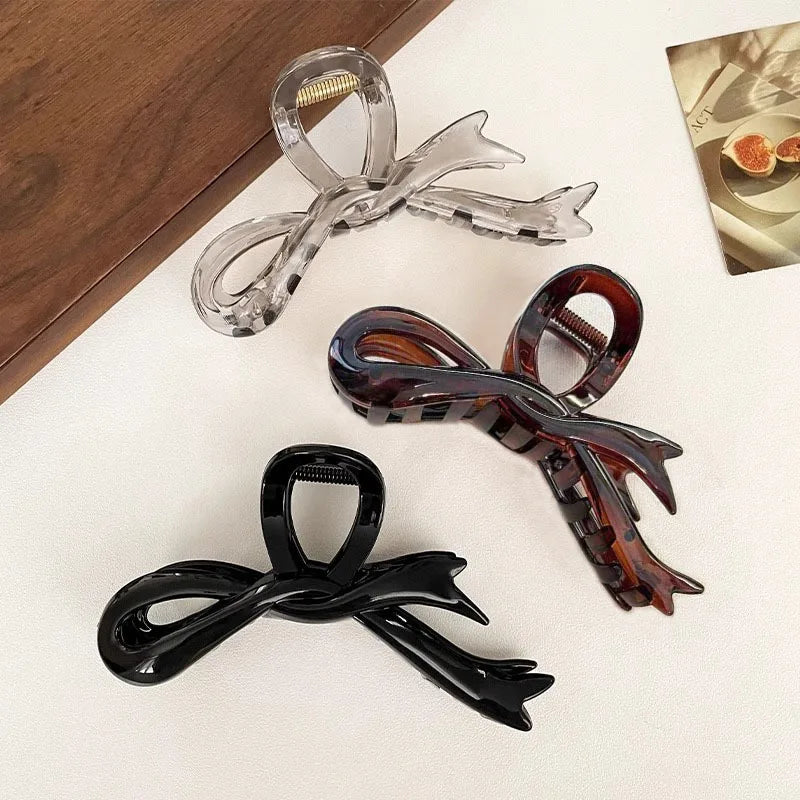 13cm Acrylic Ribbon Bow Hair Claws Crab Hair Clips Glossy Barrettes Headwear Hairpins Shark Ponytail For Women Hair Accessories