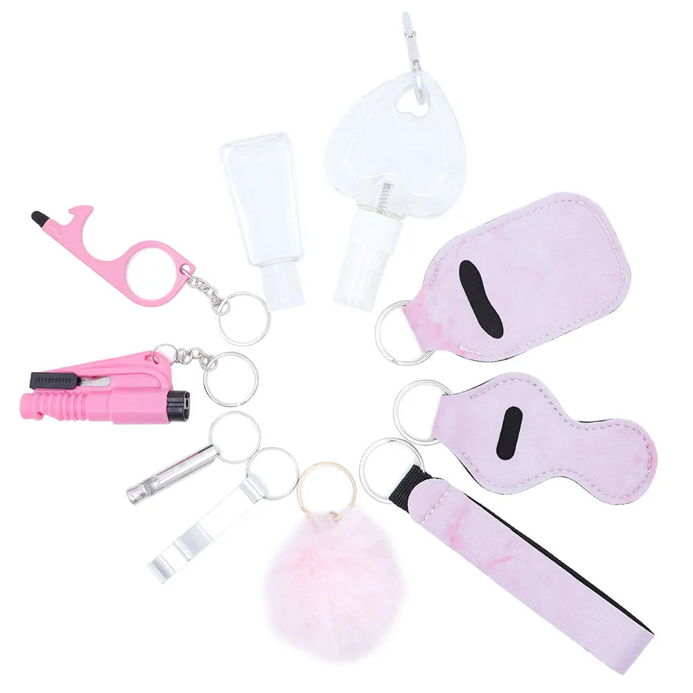 10pcs/Set Self Defense For Women Safety Keychain,Window Breaker Spray bottle Lipstick holder Keychain Accessories For Women ﻿