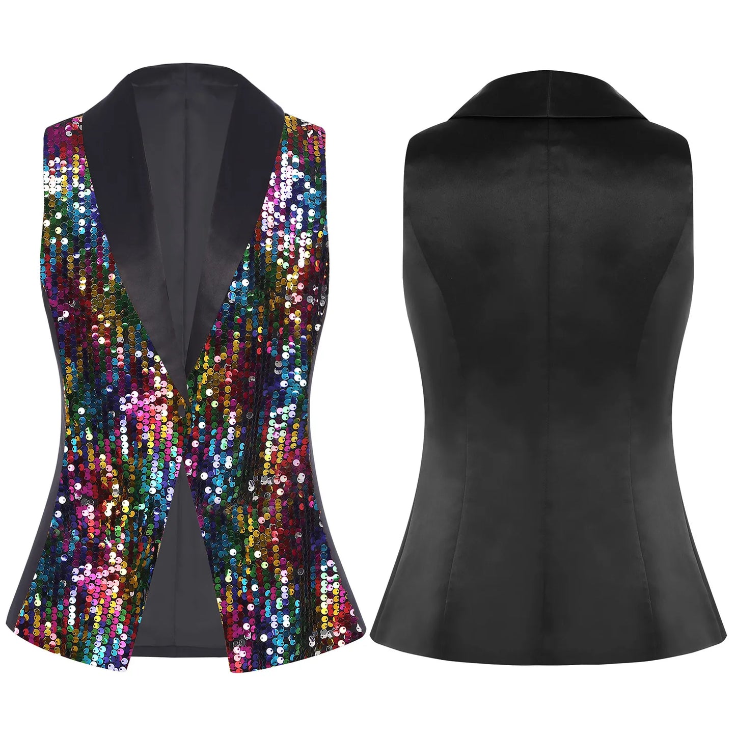 Sequins Vest Womens Fshion Sleeveless Vests Nightclub Bling Waistcoats Dressy Tops Rave Music Festival Party Sparkly Cosutme
