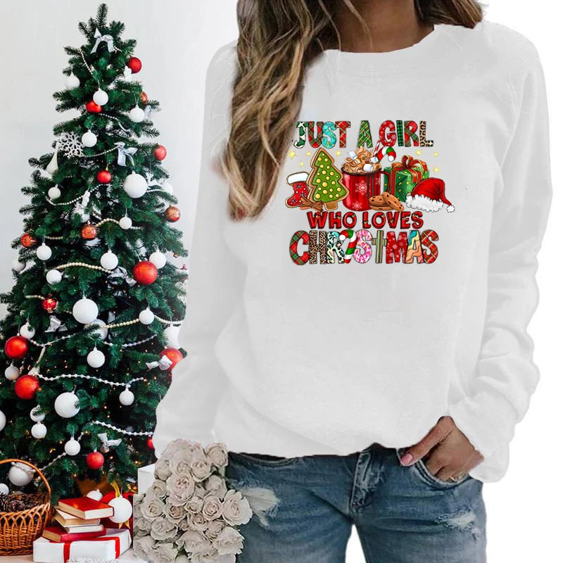 Women's Christmas Sweatshirts Just A Girl Who Loves Christmas Printed Lover Pullovers Holiday Winter Autumn Tops Clothing Y2k