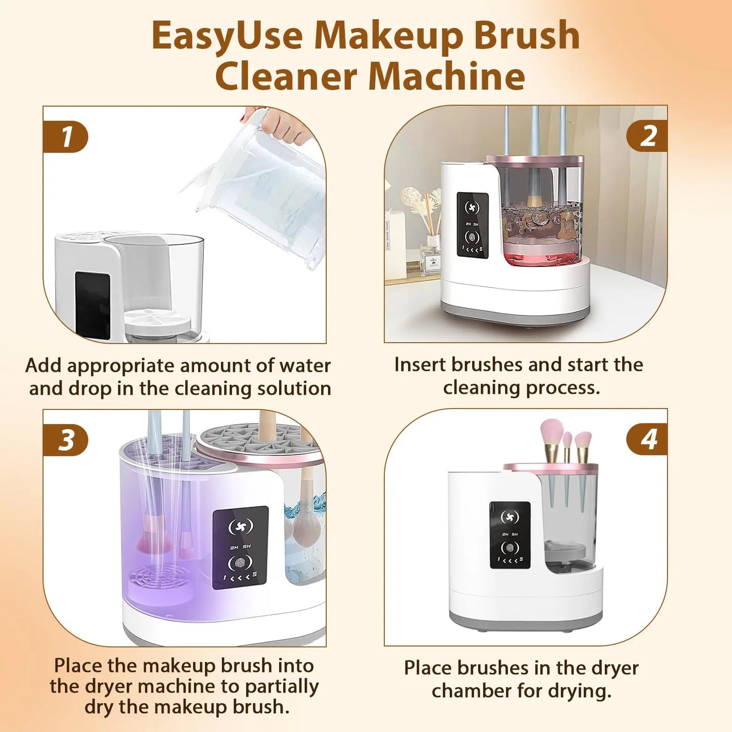 Electric make-up brush cleaner for all beauty make-up brush sets, contour, eyeshadow, blush brushes, concealer foundation