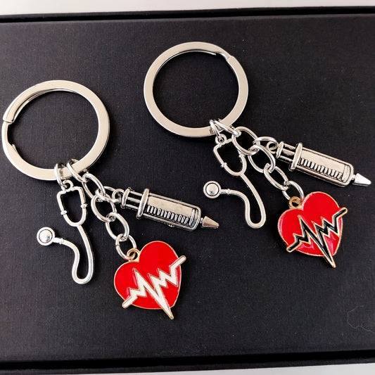 1pc ECG Peach Heart Nurse Keychain For Men, Thank You Nurse Gift For Doctor Nurse