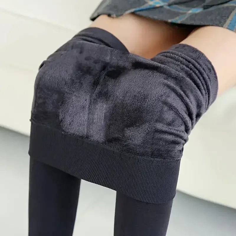 Colorful Fleece Lined Tights Winter Women Thermal Pantyhose for Female Panty Polar Skin Black Effect Stockings Thermal Leggings
