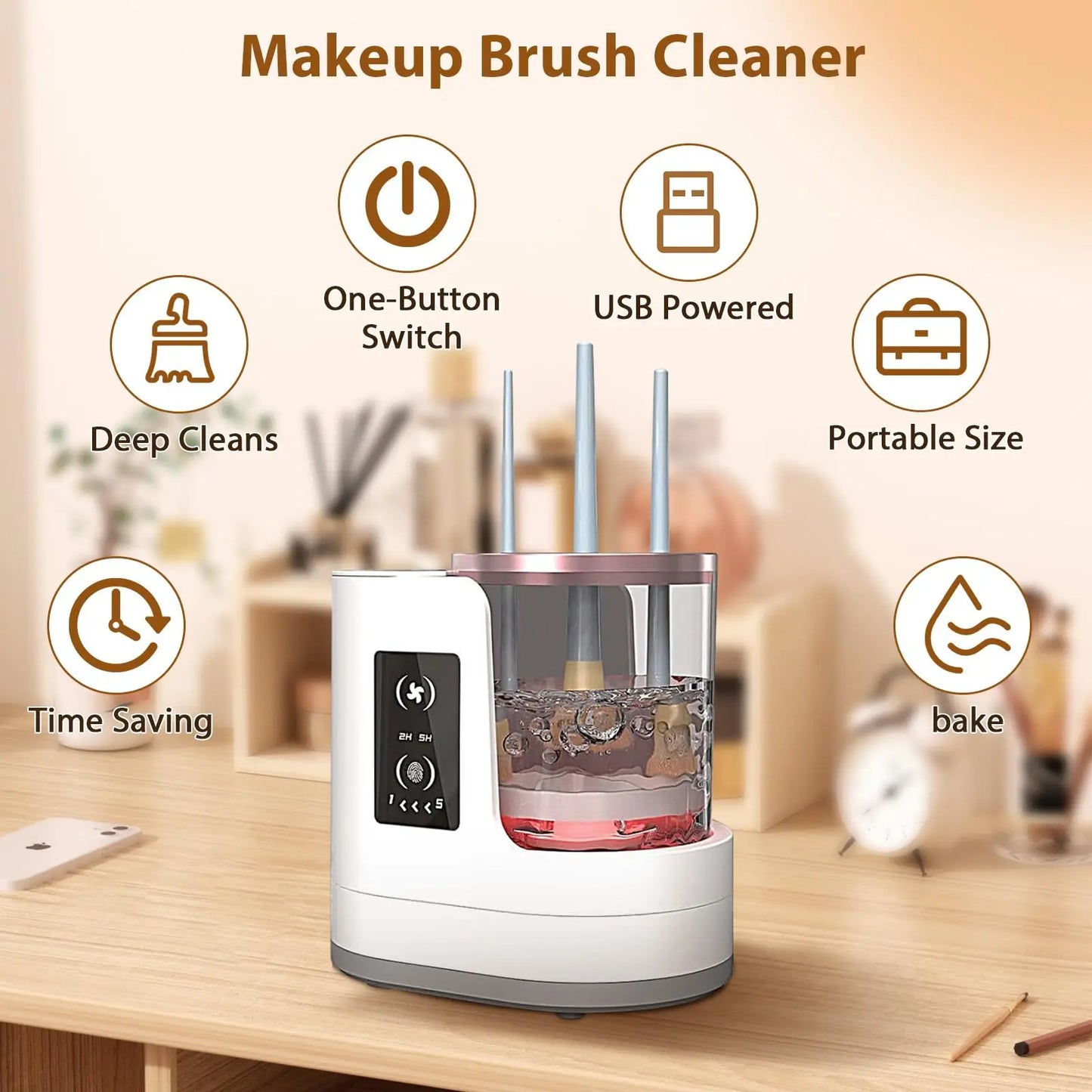 Electric make-up brush cleaner for all beauty make-up brush sets, contour, eyeshadow, blush brushes, concealer foundation