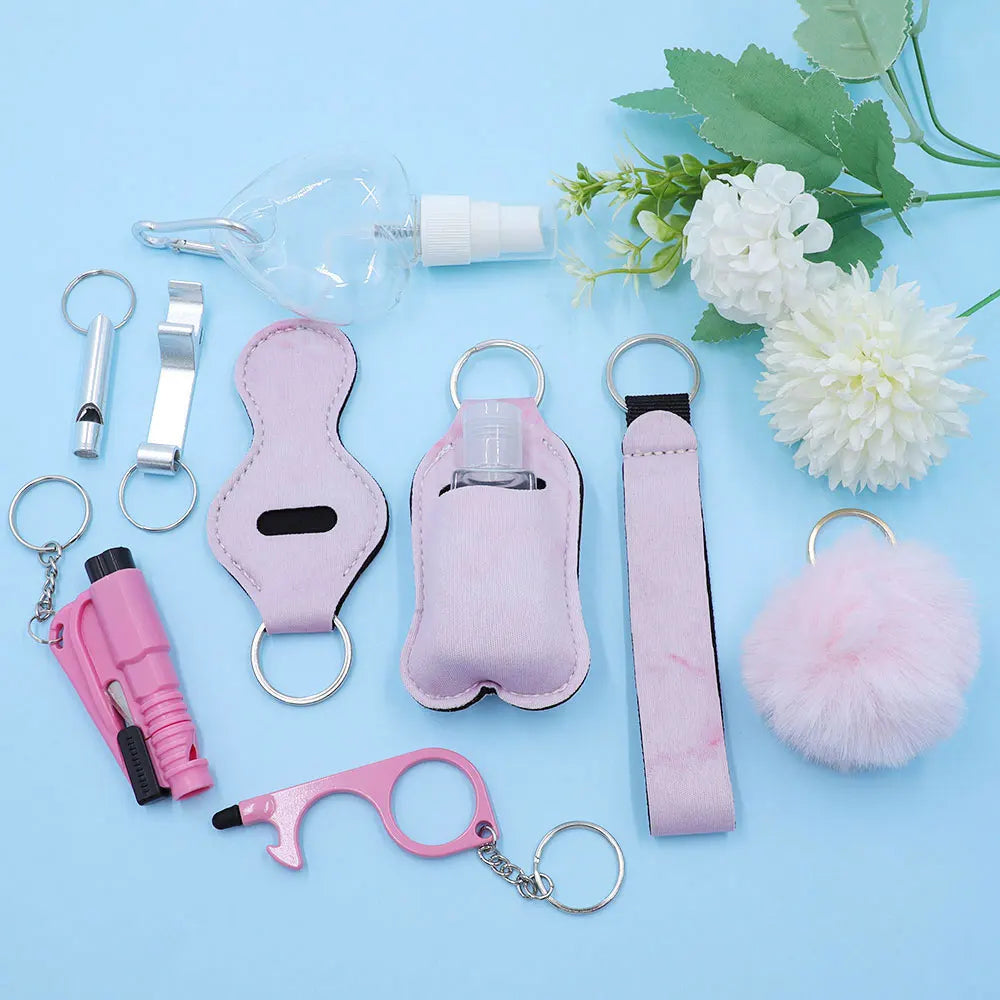 10pcs/Set Self Defense For Women Safety Keychain,Window Breaker Spray bottle Lipstick holder Keychain Accessories For Women ﻿