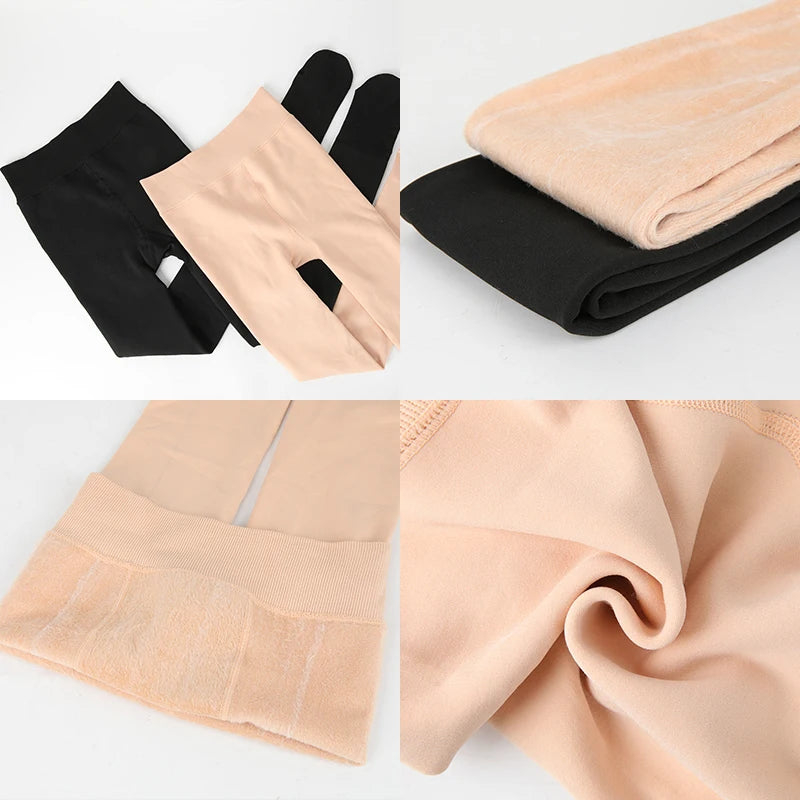 Fleece Tights Autumn Winter Woman Pantyhose Translucent Wool Sock Pants Stocking Fleece Lined Tights Thermal Legging Fake