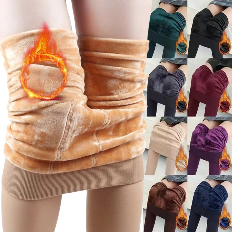 Colorful Fleece Lined Tights Winter Women Thermal Pantyhose for Female Panty Polar Skin Black Effect Stockings Thermal Leggings
