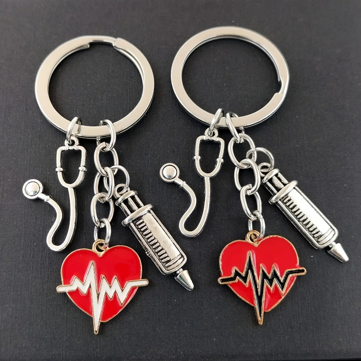1pc ECG Peach Heart Nurse Keychain For Men, Thank You Nurse Gift For Doctor Nurse