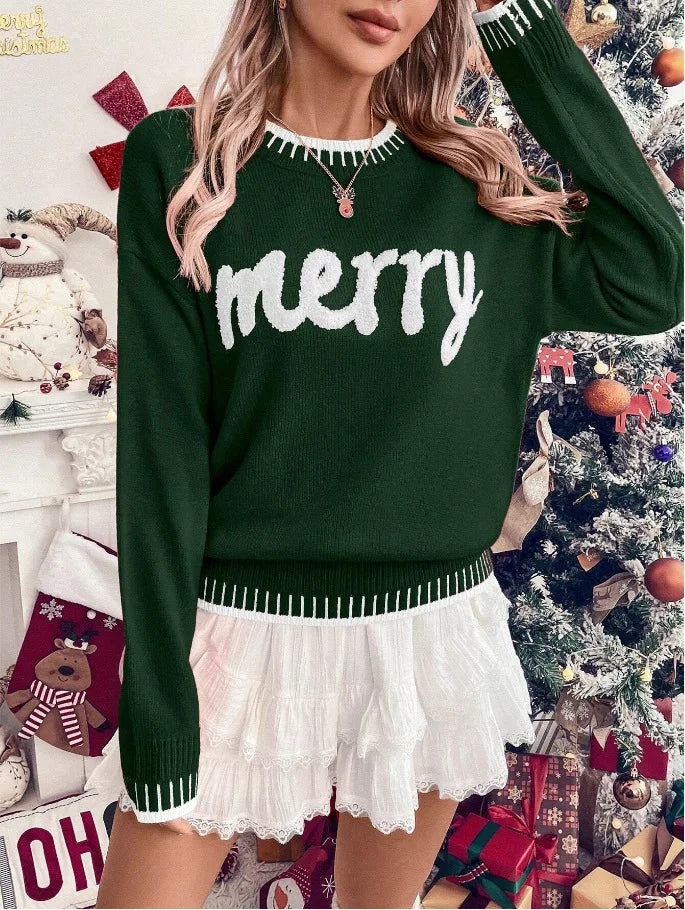 2025 New Winter Christmas Sweater For Women Print Knitted Long Sleeve Y2K Clothes Warm Jumpers Pullover Tops Knitwear