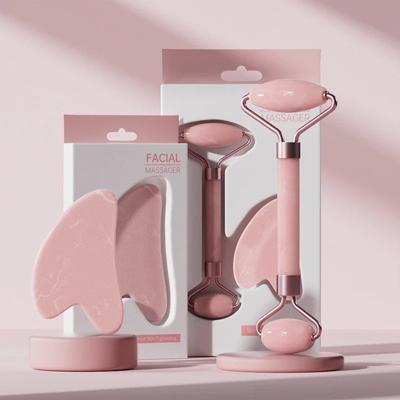 Face And Neck Massager Roller and Guasha Board Resin Non-rose Crystal Jade Roller Beauty Double-ended Massage Skincare Tools