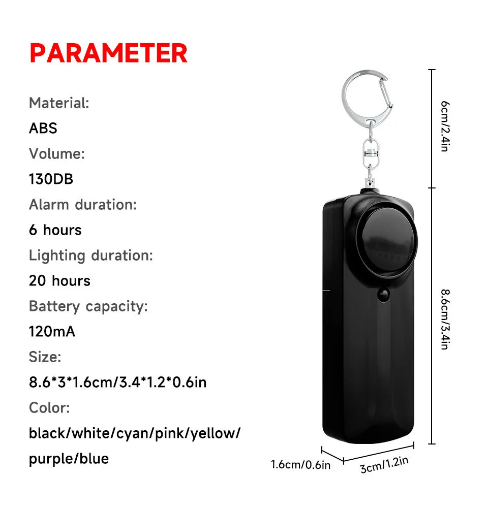 Personal Self Defense Alarm 130db Self Defense Siren Safety Alarm For Women Girl Personal Keychain Alarm with LED Alarm