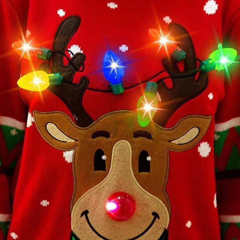 Women 2025 New LED Light Up Holiday Sweater Christmas Cartoon Reindeer Knit Pullover Top