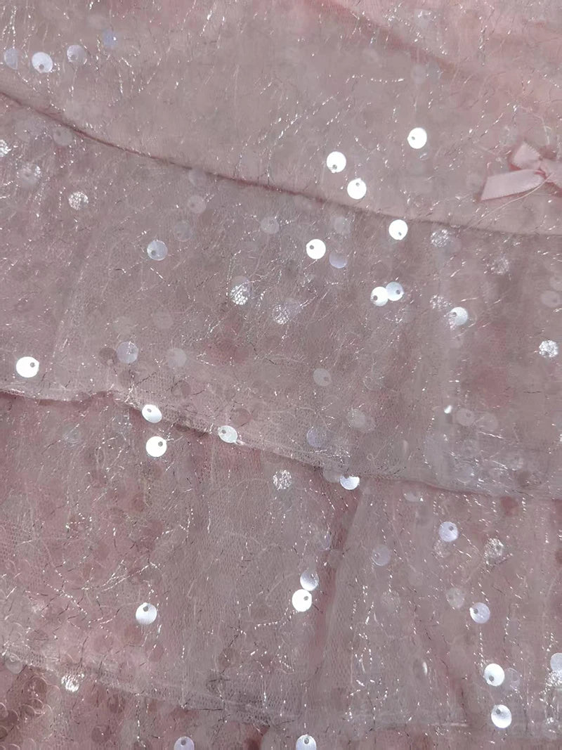 Sequin Skirt Women Pink Skirts for Sweet and Hot Girls Mesh Cake Skirt Summer New Chic Sexy Slim Fit Short Skirt for Women