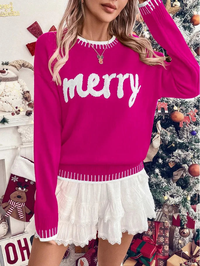 2025 New Winter Christmas Sweater For Women Print Knitted Long Sleeve Y2K Clothes Warm Jumpers Pullover Tops Knitwear