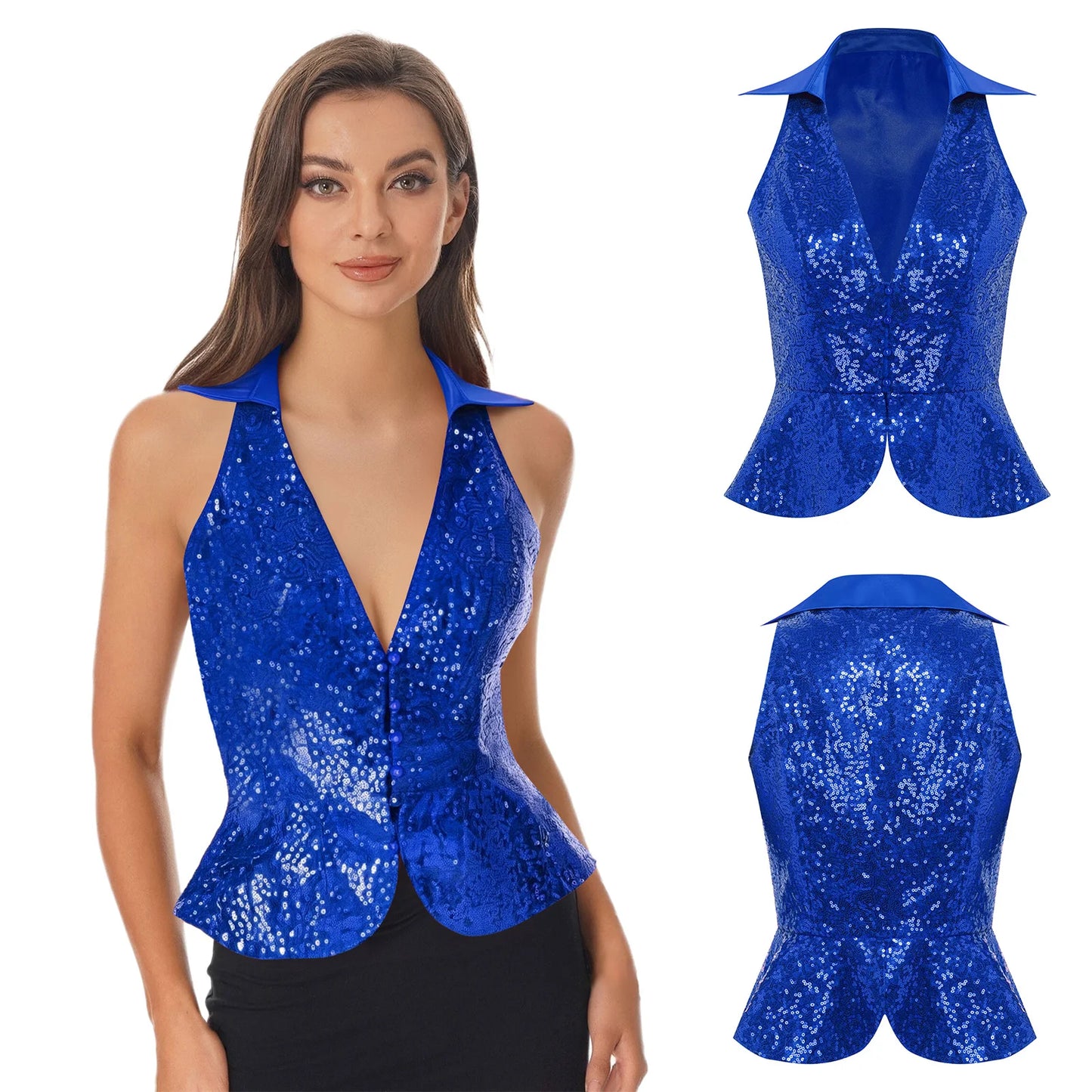 Sequins Vest Womens Fshion Sleeveless Vests Nightclub Bling Waistcoats Dressy Tops Rave Music Festival Party Sparkly Cosutme
