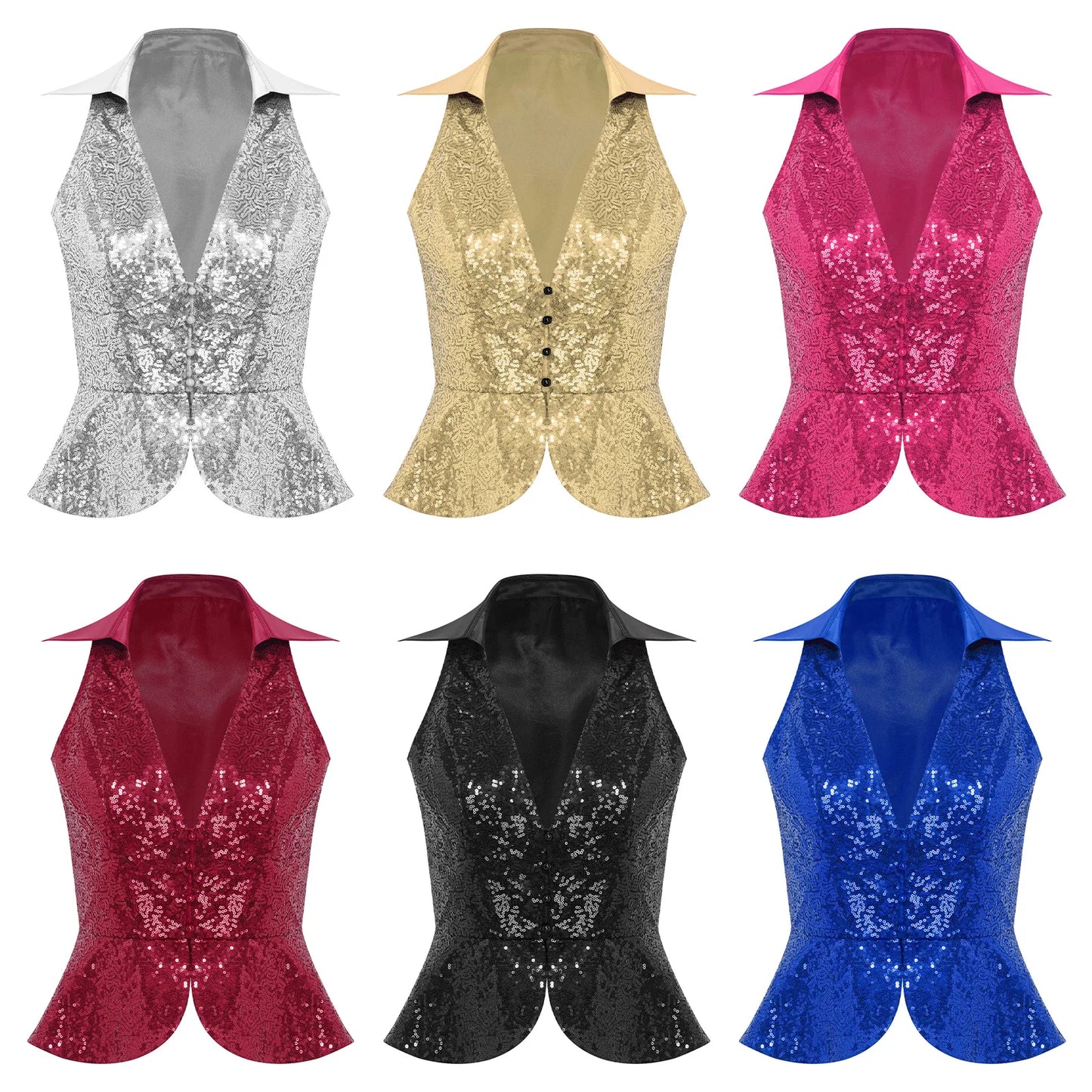 Sequins Vest Womens Fshion Sleeveless Vests Nightclub Bling Waistcoats Dressy Tops Rave Music Festival Party Sparkly Cosutme
