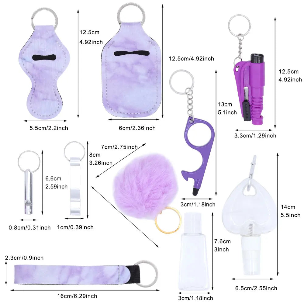 10pcs/Set Self Defense For Women Safety Keychain,Window Breaker Spray bottle Lipstick holder Keychain Accessories For Women ﻿
