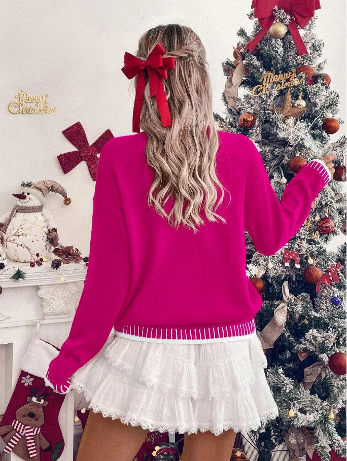 2025 New Winter Christmas Sweater For Women Print Knitted Long Sleeve Y2K Clothes Warm Jumpers Pullover Tops Knitwear