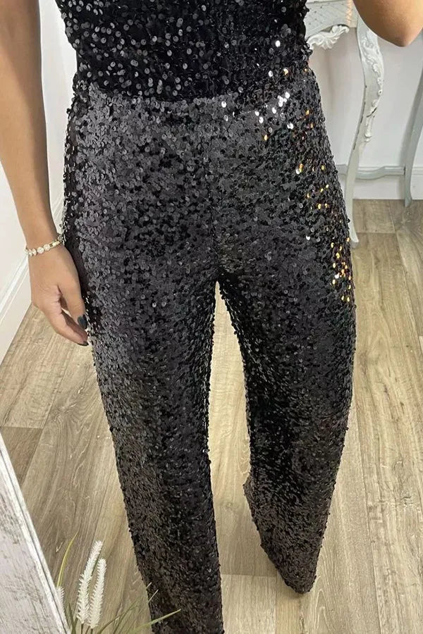 Fashion Sequin Slim Women's Long Pants Spring And Summer New Simple Elegant Party Women Stretch Straight Flared Long Pants 2025
