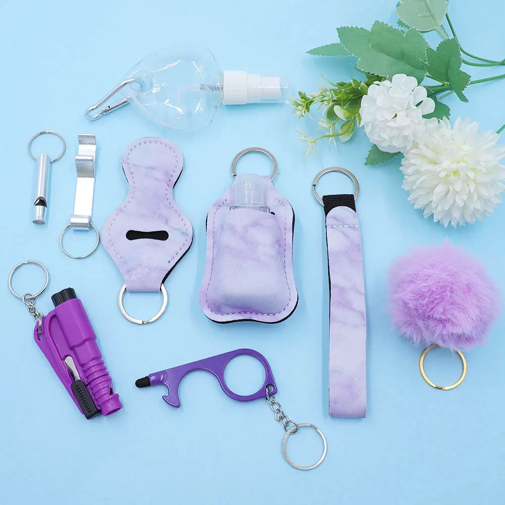 10pcs/Set Self Defense For Women Safety Keychain,Window Breaker Spray bottle Lipstick holder Keychain Accessories For Women ﻿