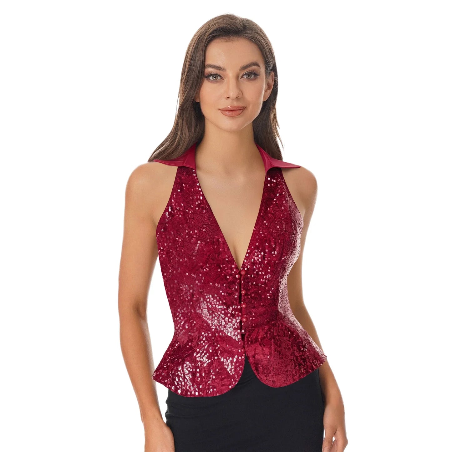 Sequins Vest Womens Fshion Sleeveless Vests Nightclub Bling Waistcoats Dressy Tops Rave Music Festival Party Sparkly Cosutme