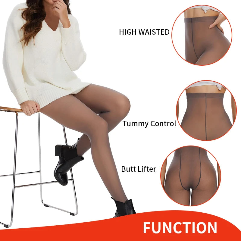 Fleece Tights Autumn Winter Woman Pantyhose Translucent Wool Sock Pants Stocking Fleece Lined Tights Thermal Legging Fake