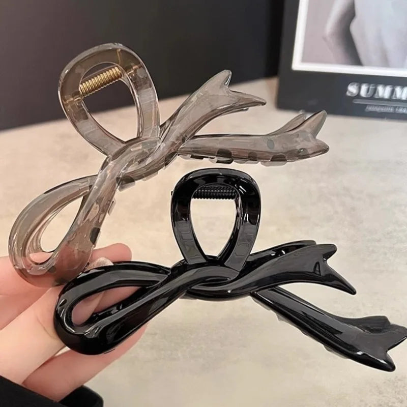 13cm Acrylic Ribbon Bow Hair Claws Crab Hair Clips Glossy Barrettes Headwear Hairpins Shark Ponytail For Women Hair Accessories